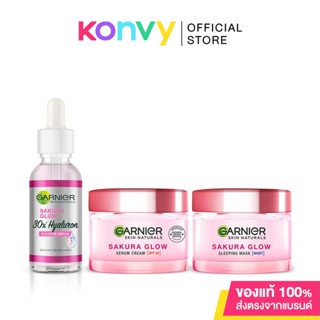 Garnier Sakura White Set 3 Items [Hyaluron Booster Serum 30ml + Day 50ml + Night Cream 50ml] เซทผลิตภัณฑ์ดูแลผิวหน้า.