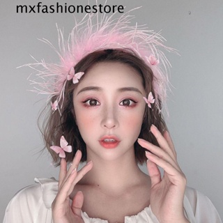 Mxfashione ที่คาดผม ประดับขนนก หรูหรา สไตล์เกาหลี เครื่องประดับ สําหรับผู้หญิง การแสดงบนเวที งานแต่งงาน