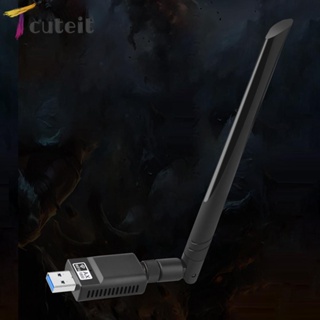 Tcuteit อะแดปเตอร์การ์ดเครือข่าย 1800Mbps USB3.0 WiFi 6 เข้ารหัสสุนัข Dual Band 5GHz 2.4 GHz