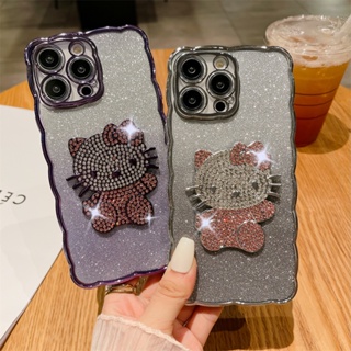 เคสโทรศัพท์มือถือ แบบใส กันกระแทก ลาย Hello Kitty แต่งกลิตเตอร์ ไล่โทนสี หรูหรา สําหรับ IPhone 15 14 13 11 12 Pro Max XR X XS Max