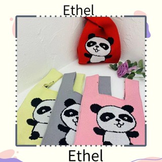 Ethel1 กระเป๋าถือ ผ้าถัก ลายการ์ตูนแพนด้า ความจุสูง ใช้ซ้ําได้ สําหรับผู้หญิง