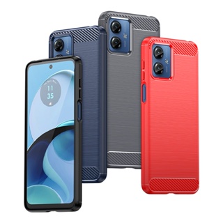 สําหรับ Motorola Moto G14 กันกระแทก เกราะคาร์บอนไฟเบอร์ แปรงไฮบริด TPU เคสปกคลุม