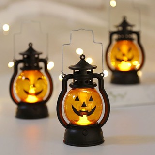 Halloween Hanging Pumpkin Lantern Light LED Ghost Lamp Candle Light Retro Small Oil Lamp Halloween Party Home Decor