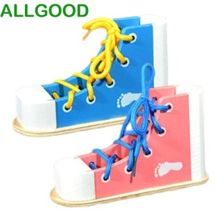 Allgoods ของเล่นเชือกผูกรองเท้า แบบไม้ พร้อมเชือกผูก สําหรับเด็ก