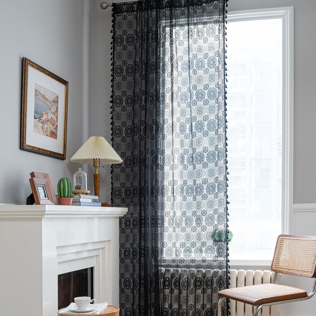 วินเทจสีดําโครเชต์ผ้