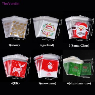 Thevantin ถุงพลาสติก ลายซานตาคลอส เกล็ดหิมะ สําหรับใส่ขนม คุกกี้ Diy 100 ชิ้น