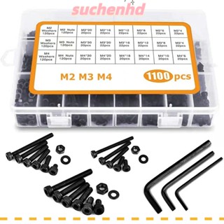 Suchenhd สกรูเมตริก หกเหลี่ยม M2 M3 M4 18 ขนาด พร้อมประแจหกเหลี่ยม 12.9 สีดํา 1100 ชิ้น