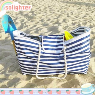 Solighter กระเป๋าชายหาด สระว่ายน้ํา แบบพกพา ลายทาง สีฟ้า 32 ลิตร