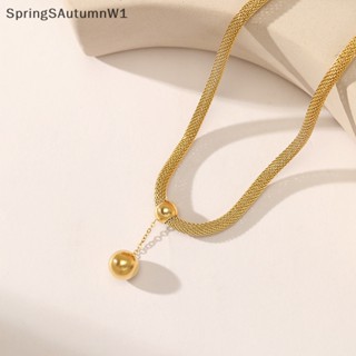 [SpringSAutumnW] สร้อยคอโช้คเกอร์ จี้ลูกปัดเหล็กไทเทเนียม สีทอง ไม่ซีดจาง สําหรับผู้หญิง ของขวัญ ปาร์ตี้ [TH]