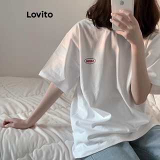 Lovito เสื้อยืดลําลอง เรียบง่าย สําหรับผู้หญิง LNE24079 (สีขาว)