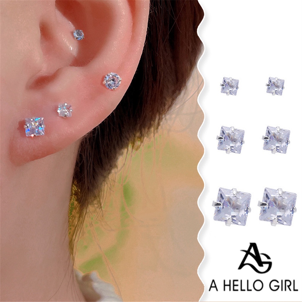 A HELLO GIRL ต่างหูสแควร์ 925 ทรงสี่เหลี่ยม เหมาะกับผู้หญิง สําหรับเจาะหู 6 ชิ้น 2023