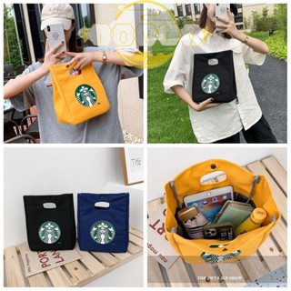 Ivory กระเป๋าถือ ผ้าแคนวาส พิมพ์ลาย Starbucks ทรงบักเก็ต สไตล์เกาหลี เข้าได้กับทุกชุด สําหรับคุณแม่ กลางแจ้ง