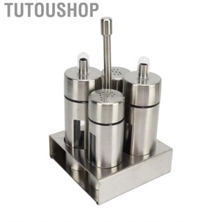 Tutoushop Vinegar Bottle Pepper Container Oil Salt Cruet Set Rust Proof Large  304 Stainless Steel with Base Stand for Restaurant