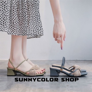 SUNNYCOLOR รองเท้าส้นสูง รองเท้าแตะ รองเท้าส้นสูงผู้หญิง 2023 ใหม่ FGL02 36Z230909