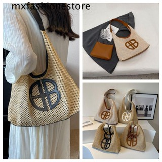 Mxfashione กระเป๋าถือ หนัง Pu แบบสาน ลายตัวอักษร สไตล์โบฮีเมียน แฮนด์เมด แฟชั่นชายหาด