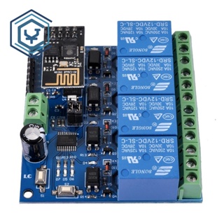 บอร์ดรับสัญญาณ 12v ESP8266 4 ช่อง DC พร้อมโมดูล WIFI ESP-01 สําหรับบ้านอัจฉริยะ