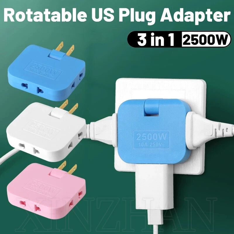 [US Plug Rotatable Socket Converter][3 In 1 Extension Multi Plug Adapter]