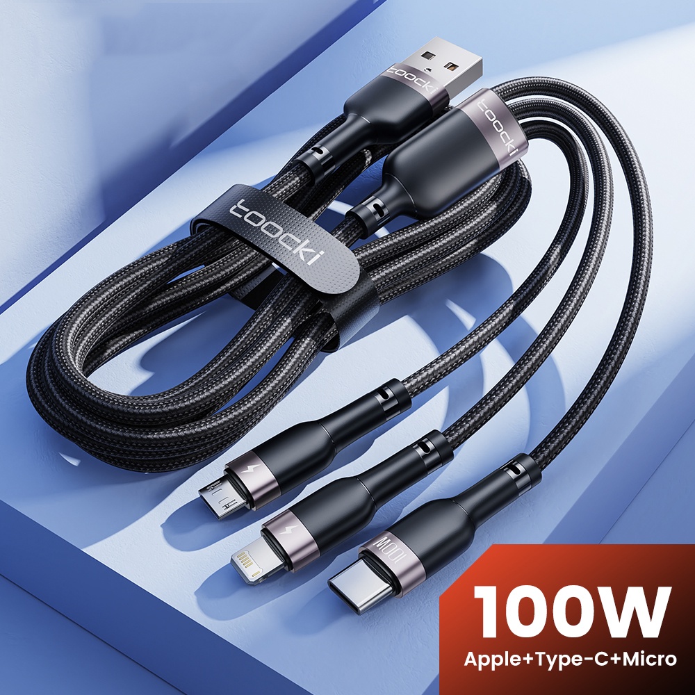 3-in-1 สายชาร์จเร็ว USB 100W ที่ชาร์จอเนกประสงค์ USB Type C อะแดปเตอร์สายเคเบิลข้อมูล Type-C / พอร์ต Micro USB