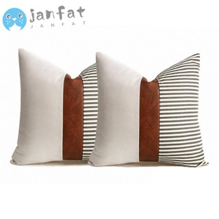 Janfat ปลอกหมอน ผ้าลินิน หนัง PU นิ่ม ลายทาง สีเทา สไตล์โมเดิร์น ขนาด 18x18 นิ้ว สําหรับห้องนั่งเล่น โซฟา 2 ชิ้น