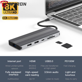 Myron ฮับ USB Type-C 10 in 1 แจ็ค 3.5 มม. 8K HDMI คู่ สําหรับแล็ปท็อป PC