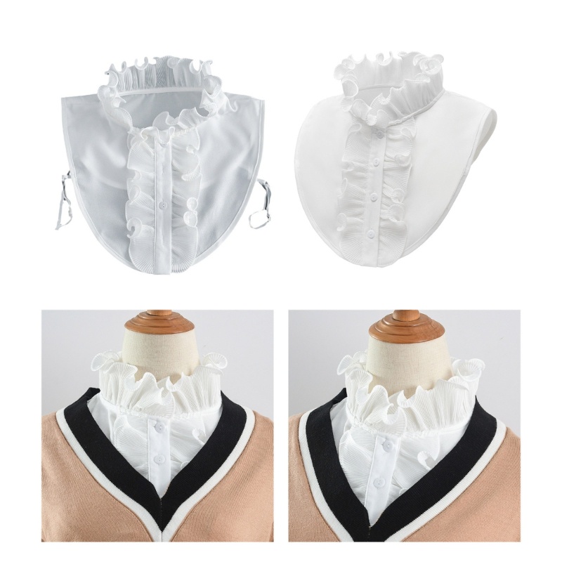 Whi Lapel False Collar Ruffle Edge Collar Universal Shawl Neckwrap สําหรับผู้หญิงฤดูร้อนชุดหญิงเสื้อ