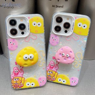 เคสโทรศัพท์มือถือ TPU นิ่ม กันรอยขีดข่วน ลายการ์ตูน Spongebob Patrick Star น่ารัก พร้อมขาตั้ง สําหรับ iPhone 15 14 13 Pro Max 12