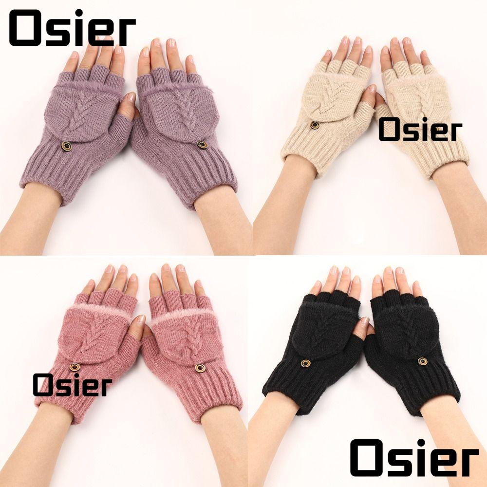 Osier1 ถุงมือถัก ครึ่งนิ้ว อะคริลิค ระบายอากาศ ให้ความอบอุ่น สไตล์นักธุรกิจ แฟชั่นสําหรับผู้ชาย และผู้หญิง