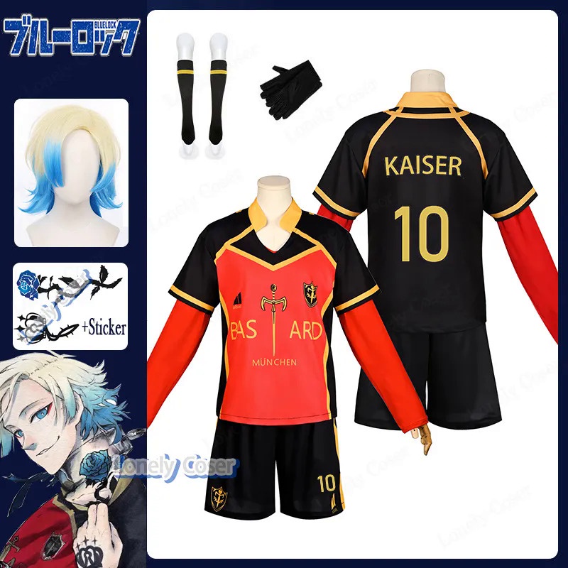 Michael Kaiser Cosplay Costume Anime Blue Lock Wig Team Bastard Munchen No.10 Germany Football Jerse
