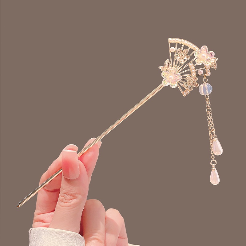 กิ๊บติดผม รูปพัด ดอกไม้ สไตล์จีน แฟชั่นฮั่นฝู สําหรับผู้หญิง - รูปที่ 5