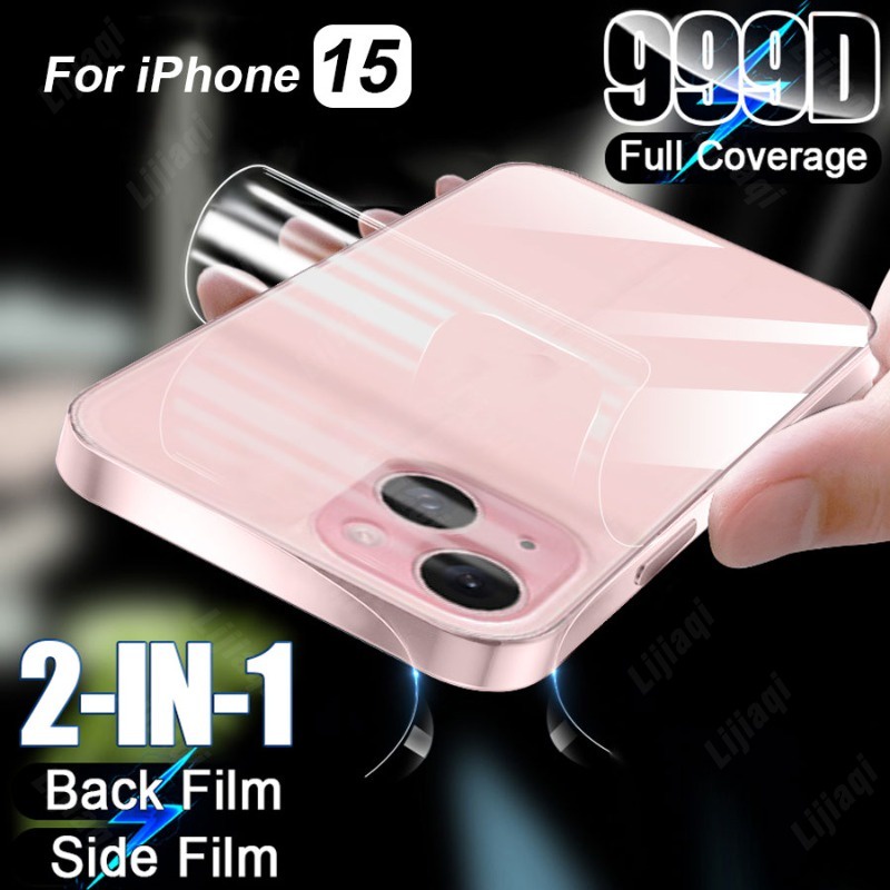 ฟิล์มหลังสีใส + ขอบข้าง ฟิล์มไฮโดรเจล สำหรับ iPhone 12 13 14 15 16 Pro Max
