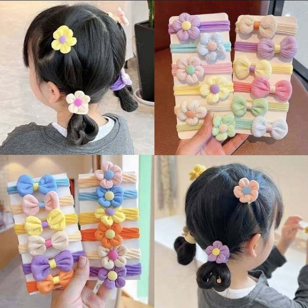 มาหยา กิ๊ฟช้อป  ยางรัดผม ดอกไม้ โบว์น่ารัก สีสดใส ขนาดเส้นผ่าศูนย์กลาง 4 ซ.ม. เส้นใหญ่ ยืดหยุ่นได้เยอะ แพ็ค 6 ชิ้น