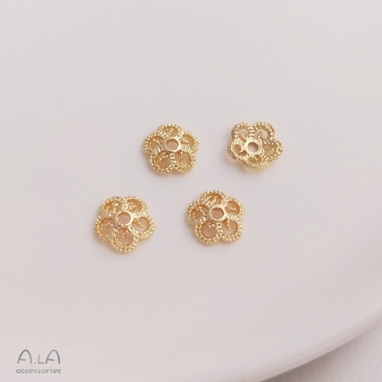❤️เครื่องประดับ DIY❤️ลูกปัดชุบทอง 14K รูปใบโคลเวอร์สี่แฉก ดอกพลัม ขนาดเล็ก อุปกรณ์เสริม สําหรับทําเครื่องประดับสร้อยข้อมือ DIY [กําไลข้อมือ/สร้อยคอ/สร้อยข้อมือ/ต่างหูห่วง]