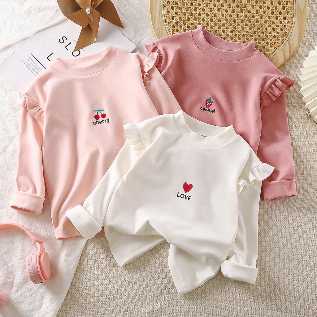 เสื้อยืดแขนยาว คอกลม แบบสวมหัว แบบหนา แฟชั่นฤดูใบไม้ร่วง และฤดูหนาว สําหรับเด็กผู้หญิง