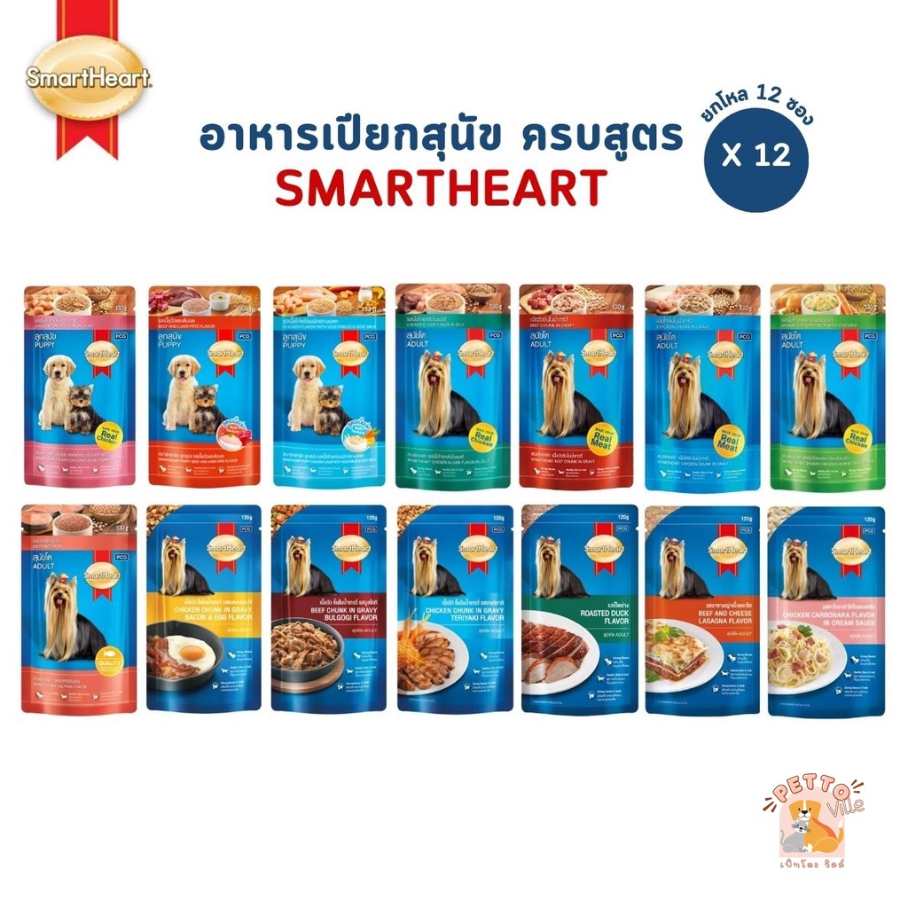 อาหารเปียกสุนัข SmartHeart Pouch [ยกโหล 12 ซอง] บำรุงครบสูตร คุ้มค่า