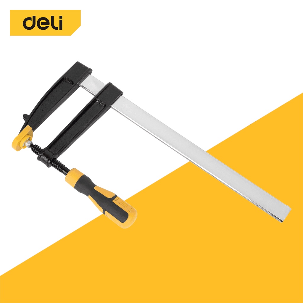 Deli แคลมป์จับชิ้นงาน แคลมป์จับไม้ตัวF แคลมป์จับชิ้นงานแบบเลื่อนเร็ว แบบเกลียวหมุน หนีบแน่น ปรับขนาดได้ F-Clamp