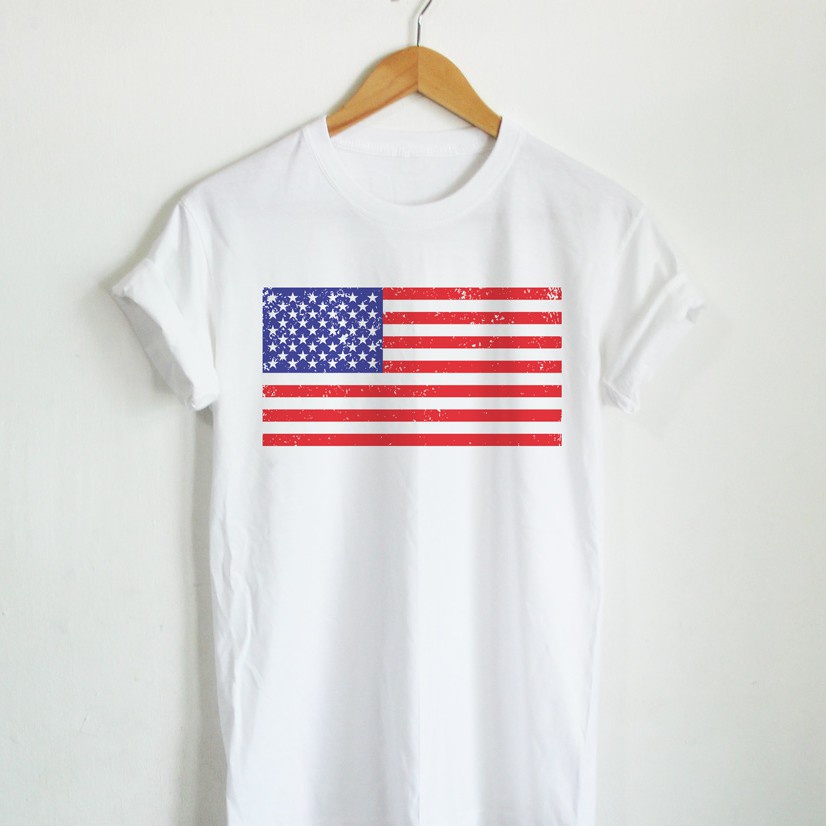 F3IO2เสื้อยืดลาย ธงชาติอเมริกา สหรัฐอเมริกา United States of America Flag เสื้อยืดสกรีน แขนสั้น คอกล