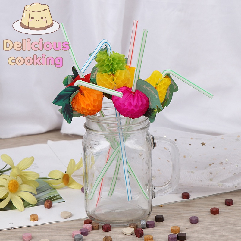 [Delicious Cooking] หลอดดูดเครื่องดื่มค็อกเทล ผลไม้ 3D สไตล์ฮาวาย สําหรับตกแต่งปาร์ตี้ 50 ชิ้น [ใหม่]