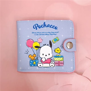 ใหม่ กระเป๋าสตางค์ หนัง PU ใบสั้น ลายการ์ตูน kuromi Cinnamoroll Pochacco melody Kitty พร้อมกระดุม สําหรับเด็ก