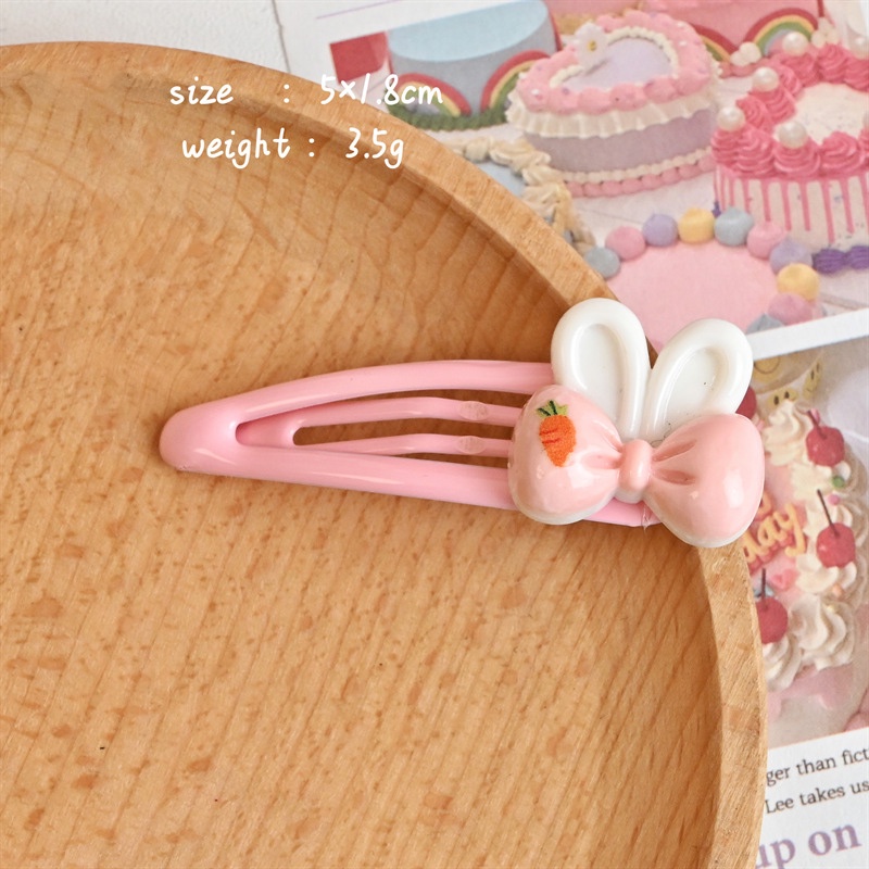 CODหลายสไตล์น่ารักเครื่องประดับผมน้อยกระต่ายเรซิ่น BB คลิปสีชมพูหวานสาวด้านข้างคลิปส่งจากไทย