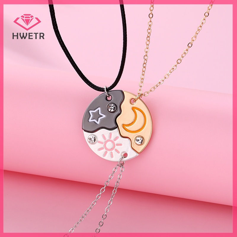 Hwetr Lovecryst 3 ชิ้น / เซต ดวงอาทิตย์ ดวงจันทร์ ดาว จี้ สร้อยคอ เพื่อนที่ดีที่สุด Bff มิตรภาพ สร้อยคอคู่ เครื่องประดับแฟชั่น ใหม่