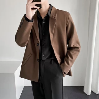 PannoFluxus เสื้อแจ็กเก็ตสูทลําลอง ไม่มีเหล็ก สไตล์อังกฤษ แฟชั่นฤดูใบไม้ร่วง สําหรับผู้ชาย