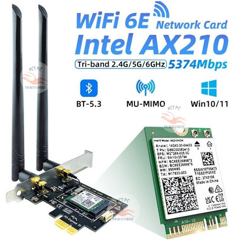 การ์ด WIFI ไร้สายพร้อม HEAT Sink intel AX210 / AX200 - การ์ด wifi PC ความเร็วสูง 5374 Mpbs - Wifi6 แ