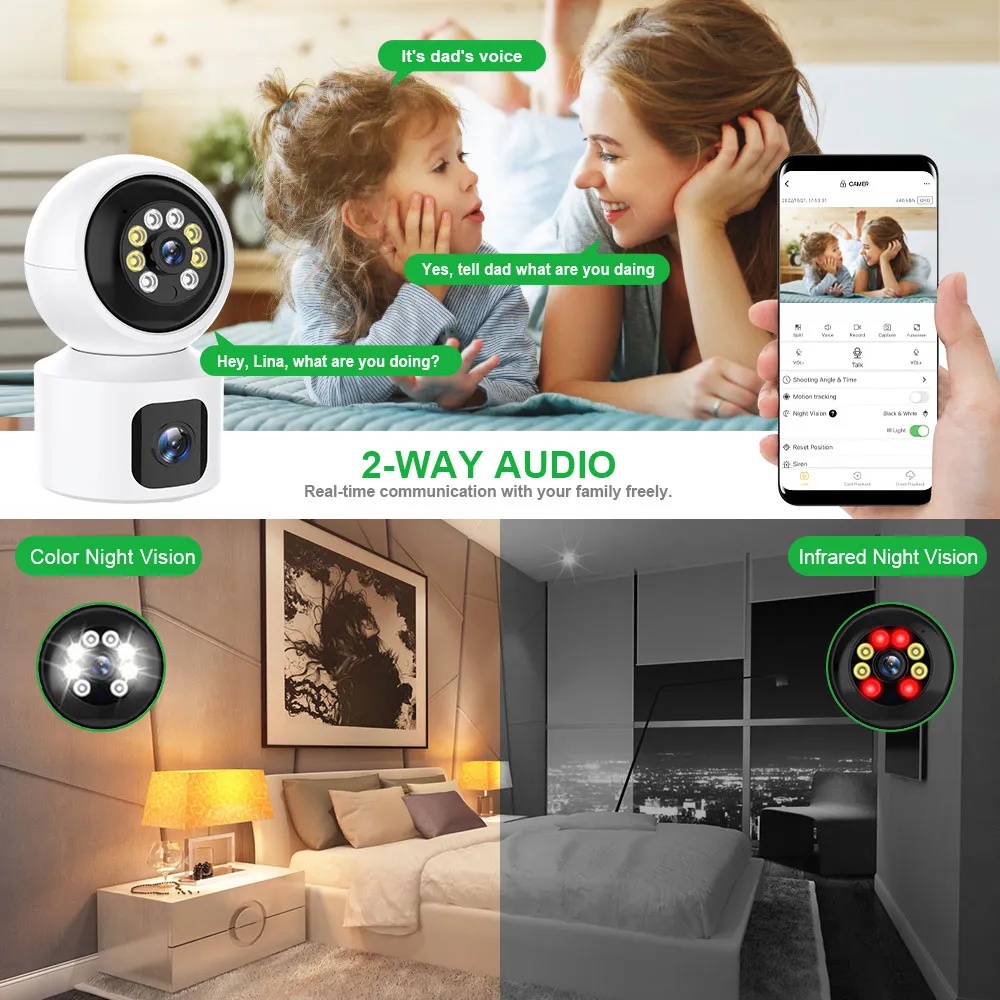 V380 Pro 8MP เลนส์คู่ กล้องวงจรปิด wifi Dual lens IP Security Camera วิสัยทัศน์กลางคืนอัจฉริยะ ภาพชัดระดับ4K มีภาษาไทย