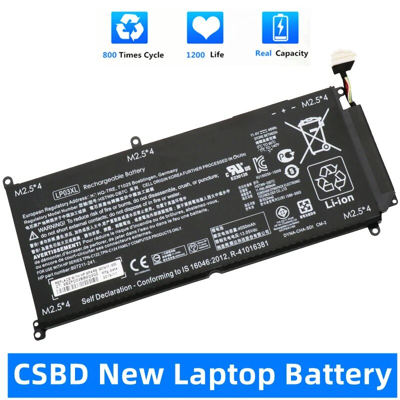 แบตเตอรี่แล็ปท็อป LP03XL for HP Envy 15 15-ae020TX TPN-C124 TPN-C122 807417-005 807211-121 HSTNN-DB6