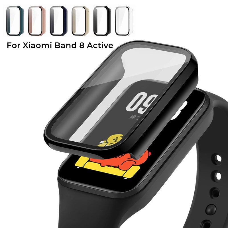 Hard PC Case Glass สําหรับ Xiaomi Band 9 Active / 8 Active / Redmi Band 3 2 / Amazfit Band 7 คลุมทั้งหมดป้องกันหน้าจอกรอบกันชน