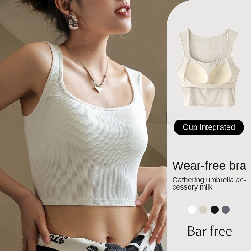 W 2 in 1 เสื้อครอปท็อป แขนกุด พร้อมแผ่นรอง สําหรับผู้หญิง