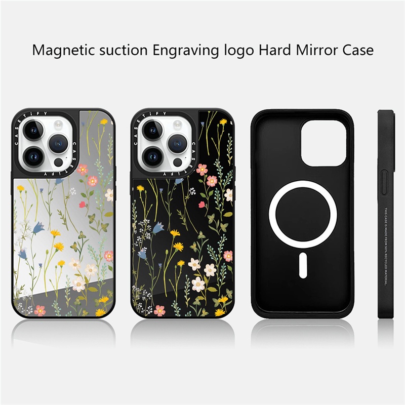 Casetify X เคสโทรศัพท์มือถือแบบแข็ง แม่เหล็กดูดติดกระจก ลายโลโก้แกะสลัก สีดํา สีเงิน สําหรับ IPhone 15 14 13 12 Pro Max Plus
