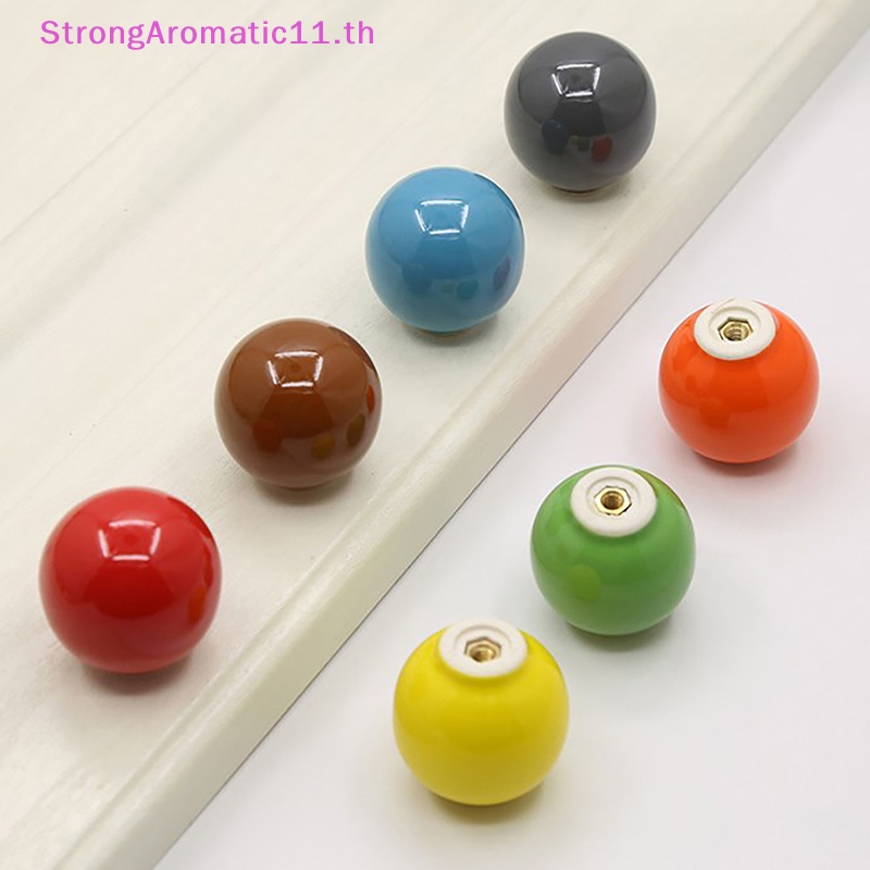 Strongaromatic ลูกบิดเซรามิค รูปลูกบอล 33 มม. 9 สี พร้อมสกรู สําหรับประตูห้องครัว ตู้เสื้อผ้าเด็ก 1 ชิ้น