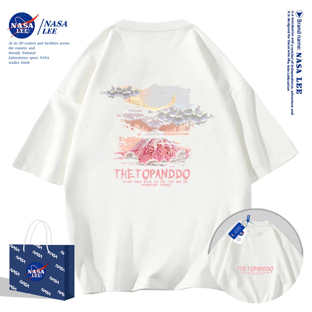 เสื้อยืดแขนสั้นผ้าฝ้ายคอตตอนลาย NASA รุ่นใหม่สำหรับฤดูร้อน 2024 แบบหลวมและระบายอากาศได้ดี