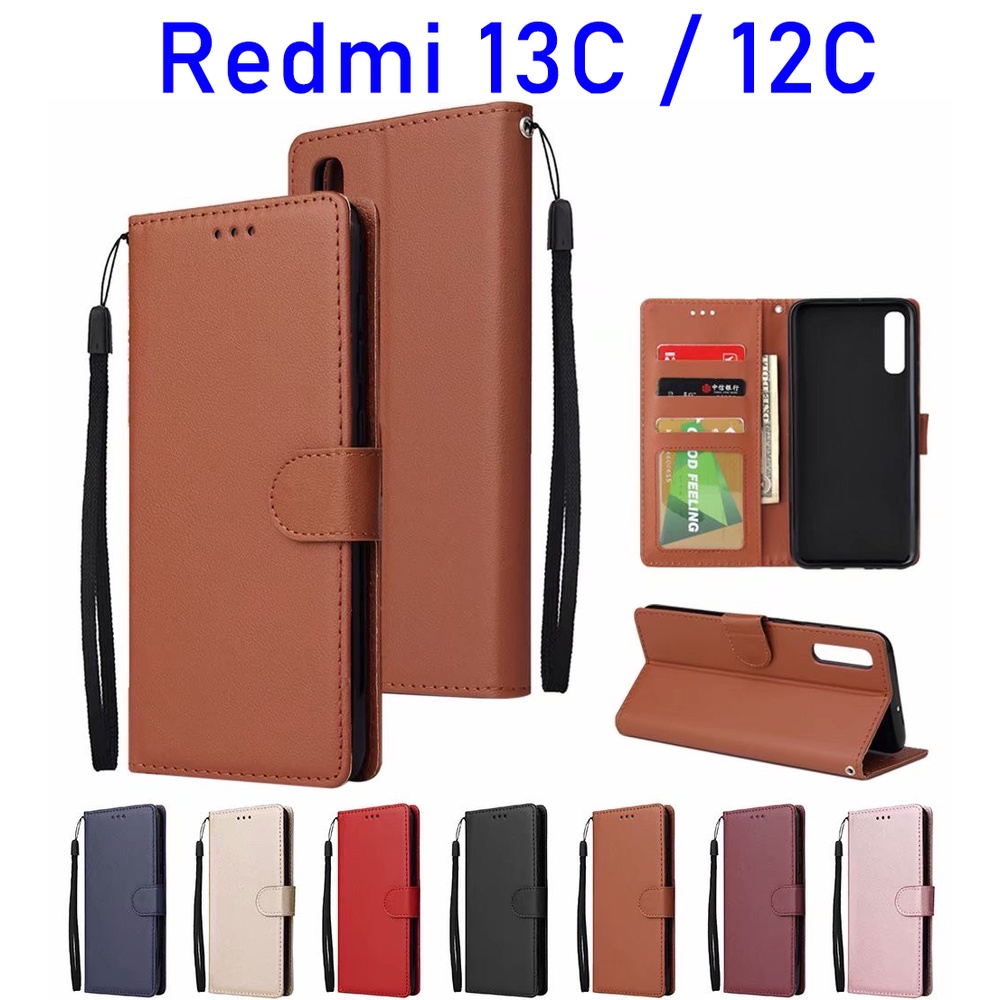 รุ่นใหม่ Redmi 13C / Redmi 12C เคสฝาพับ ตั้งได้ แถมสาย ล็อคได้ สำหรับ XIAOMI เคสกันกระแทก 13C/12C พร้อมส่งในไทย BOSS